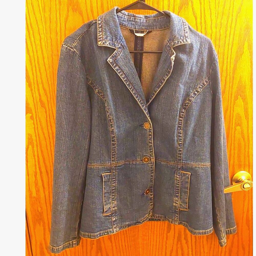 St. John’s Bay Petite PXL Denim Blazer Stretch Jean Jacket 3 Button Blue
